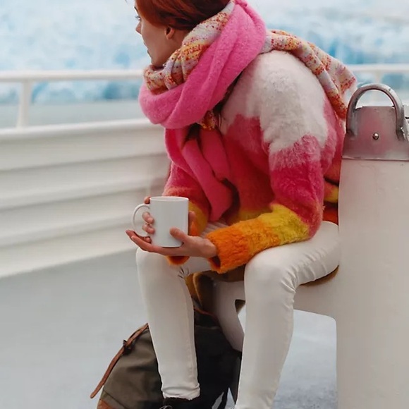 Anthropologie Alpaca Simone Striped Sweater Soft Top V-Neck Ombre Sunset Fur XS - Picture 5 of 10